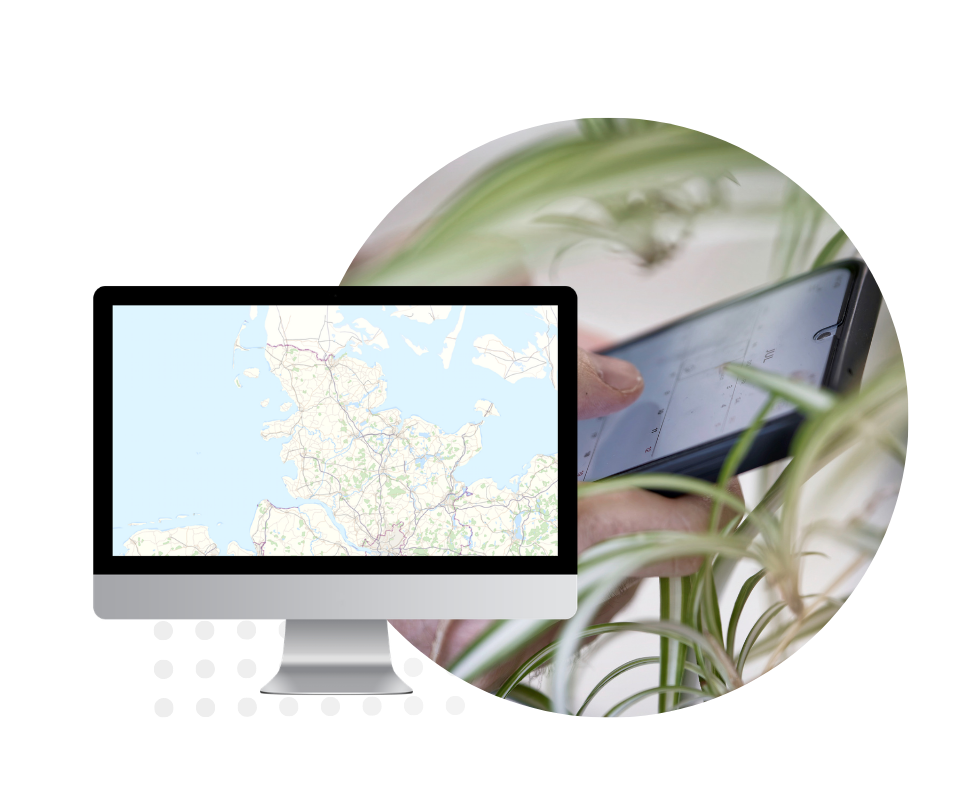 onmaps Karten in einem Bildschirm dahinter Natur im kreis