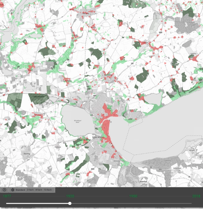 Karte mit Zeitachse zur Darstellung des Kulturlandschaftswandels