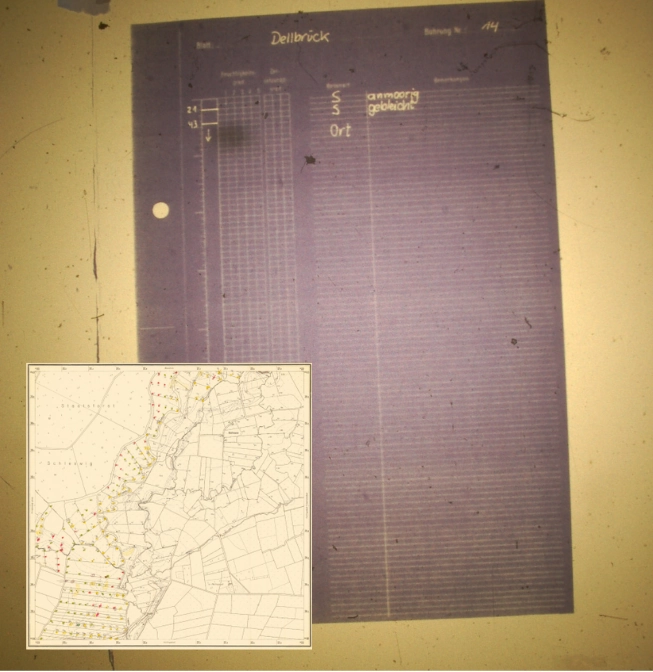 Historische Moorkarte mit Tiefenprofil und Kartenausschnitt