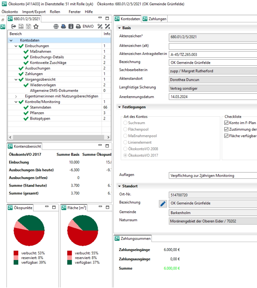 Screenshot des Moduls Ökokonto