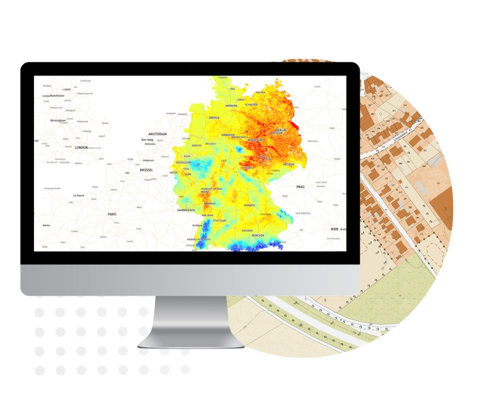 Computer mit Bodenkarte und Hintergrund