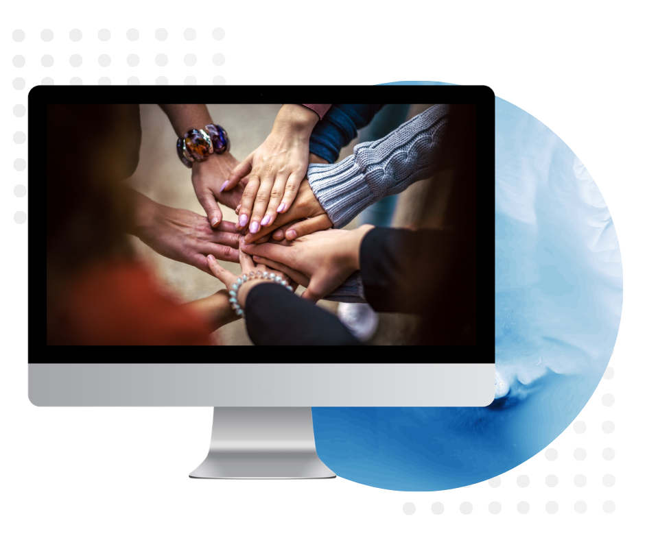 Partnerschaftliches Sein Hände in einem Bildschirm mit Karte dahinter